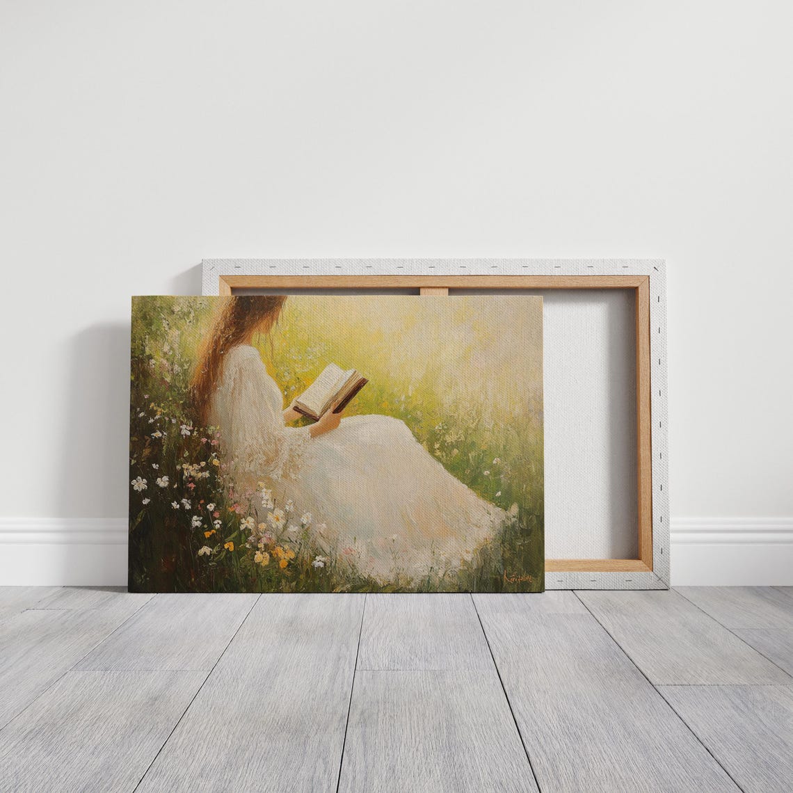 Serene Woman Reading in Wildflower Meadow Golden Light Poster - Image 3