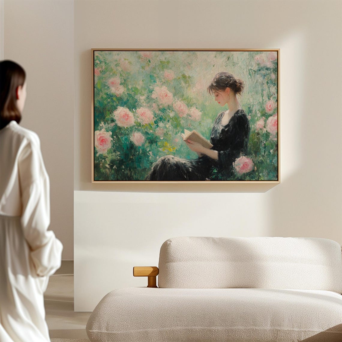 Woman Reading in Rose Garden Romantic Vintage Floral Wall Poster - Image 3