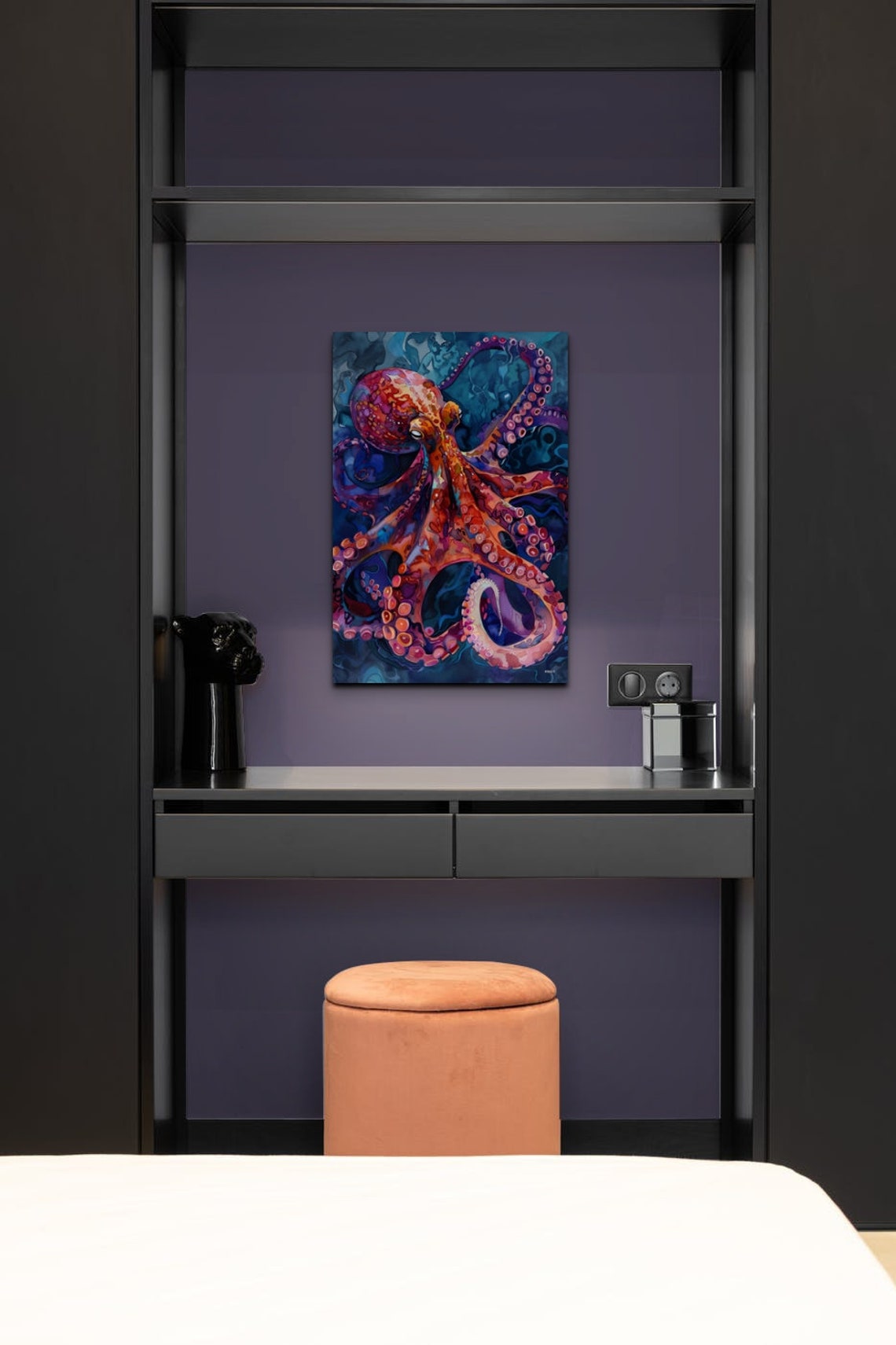 Vibrant Red Octopus With Curling Tentacles Deep Blue Water Poster - Image 7