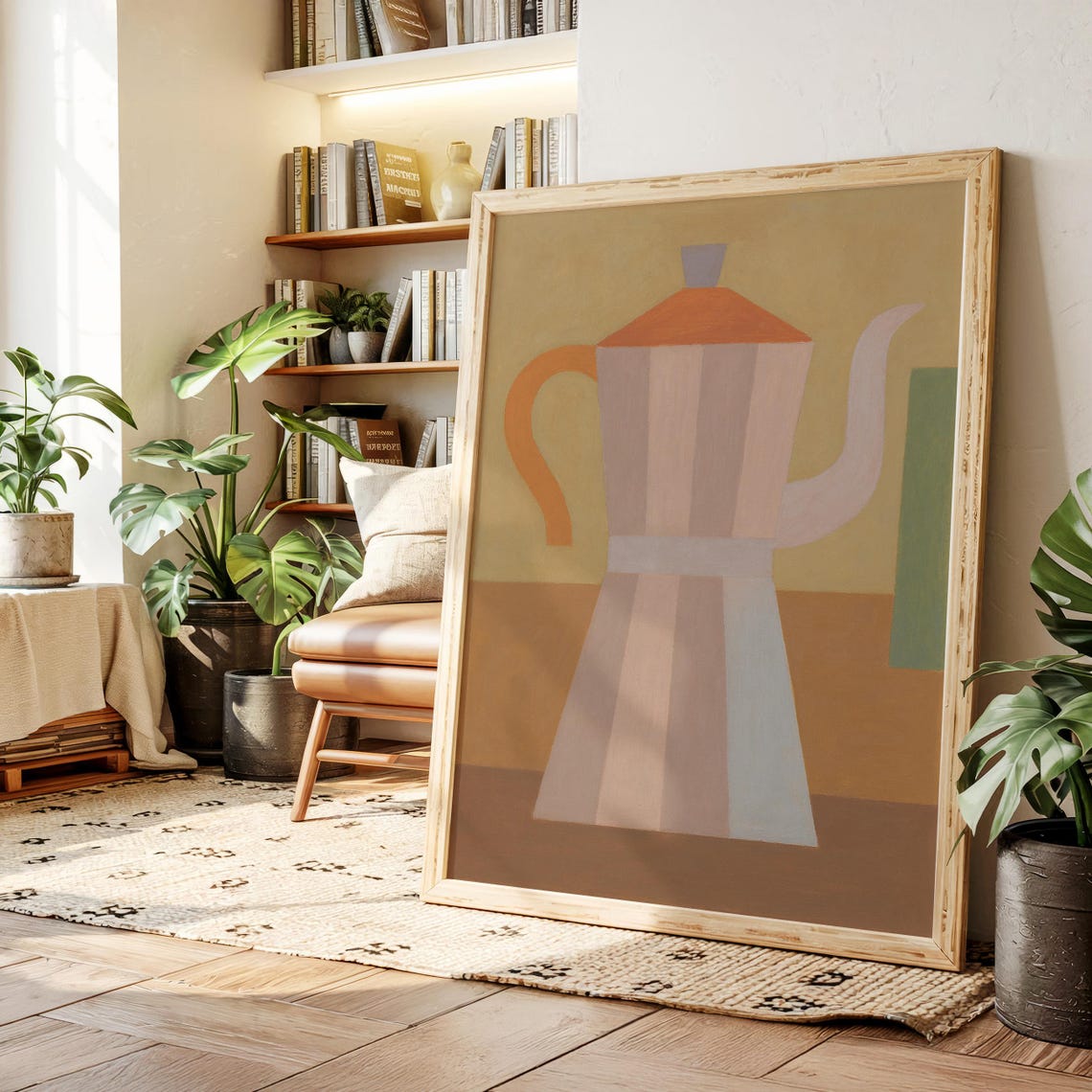 Retro Moka Coffee Pot Abstract Mid Century Modern Kitchen Poster