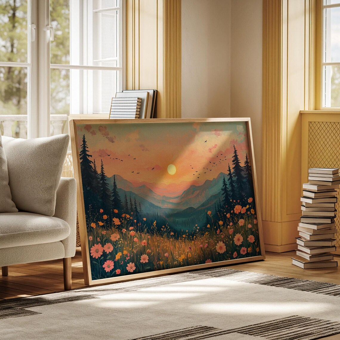 Sunset Over Mountain Meadow, Nature Landscape - Image 3