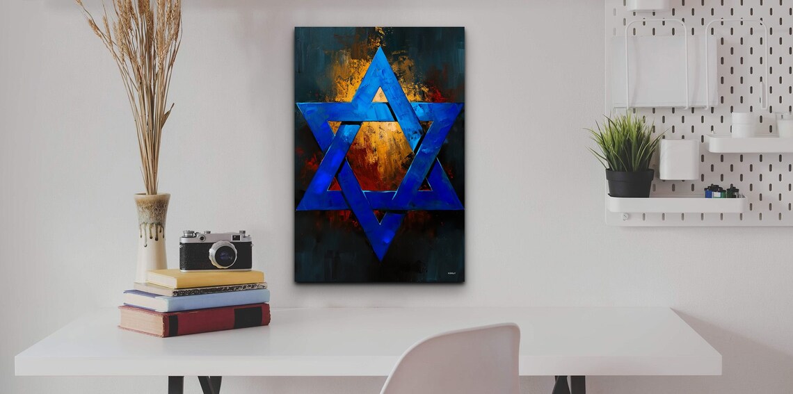 Blue Star of David Oil Painting Judaica Symbol Faith Art Poster - Image 7
