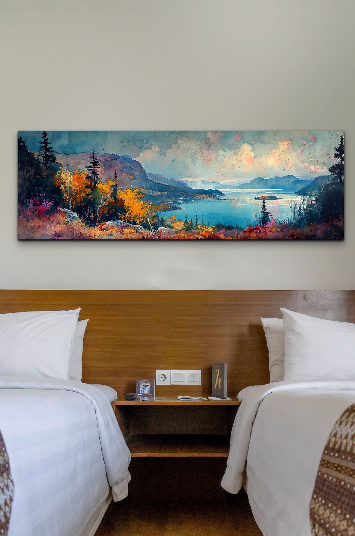 Panoramic Watercolor Mountain Lake Autumn Foliage Landscape Poster - Image 5