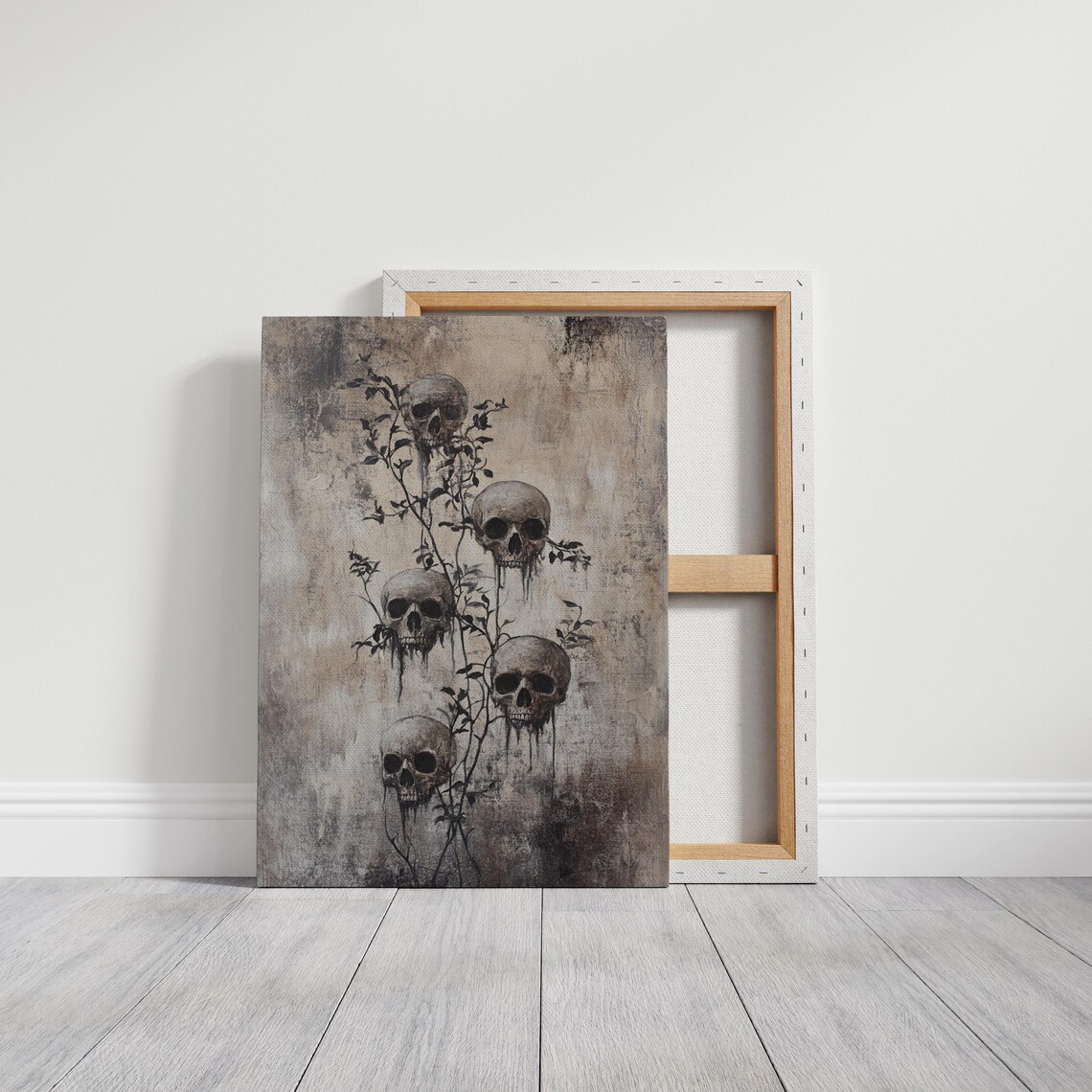 Gothic Skull Floral Art, Dark Botanical Decor - Image 3