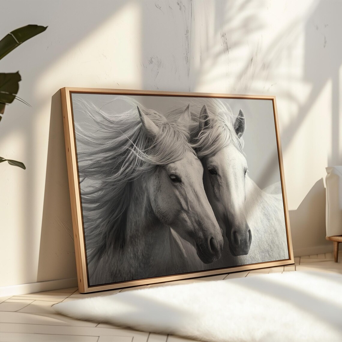 Wild White Horses Black Equestrian Art Print