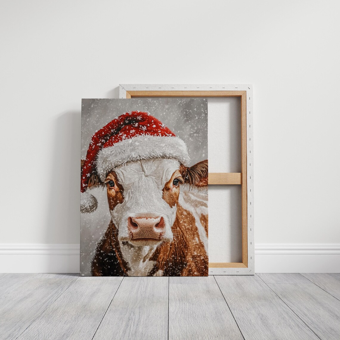 Adorable Cow in a Santa Hat Smiling on a Snowy Christmas Day Poster - Image 4