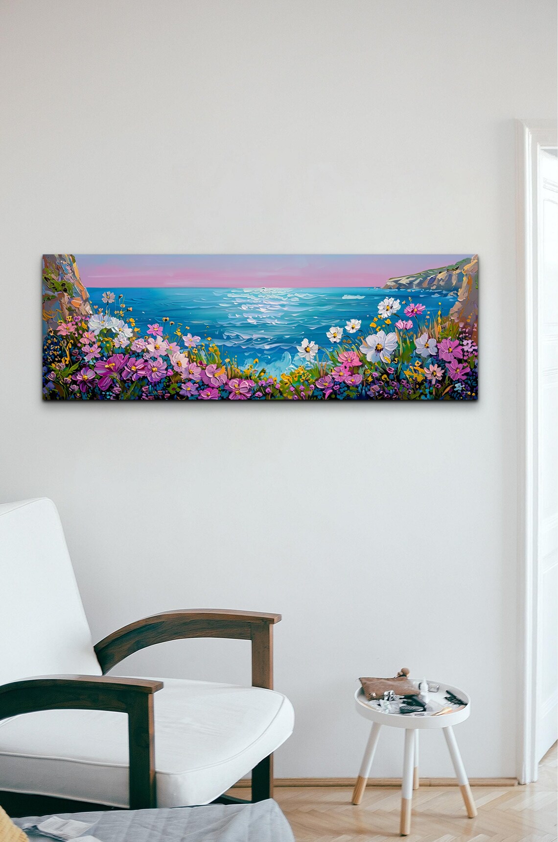Wildflowers on Coastal Cliffs Overlooking a Turquoise Ocean Panoramic Poster - Image 4