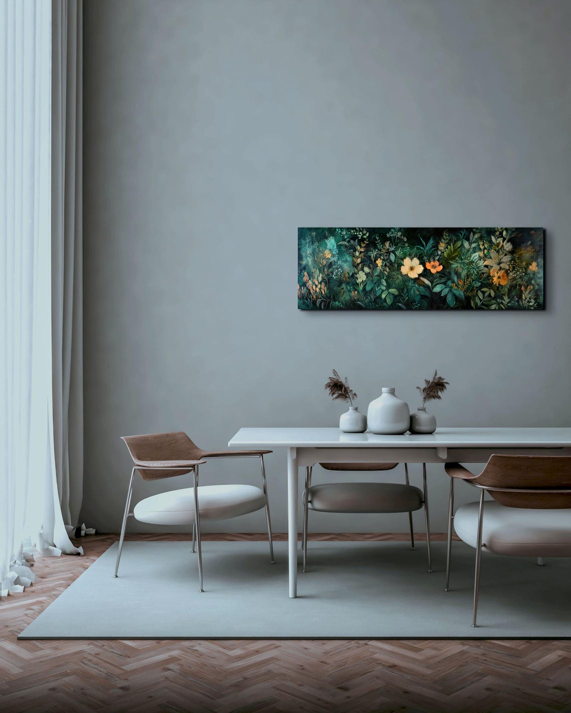 Dark Moody Botanical Floral Night Garden Painting Panoramic Poster - Image 6