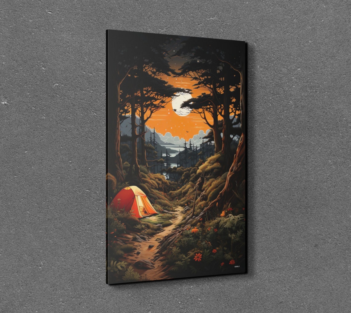 Glowing Camp Tent in a Forest Under the Full Moon Night Sky Poster - Image 7