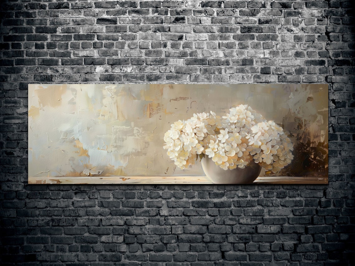 White Hydrangeas Bowl Neutral Beige Still Life Floral Poster - Image 2