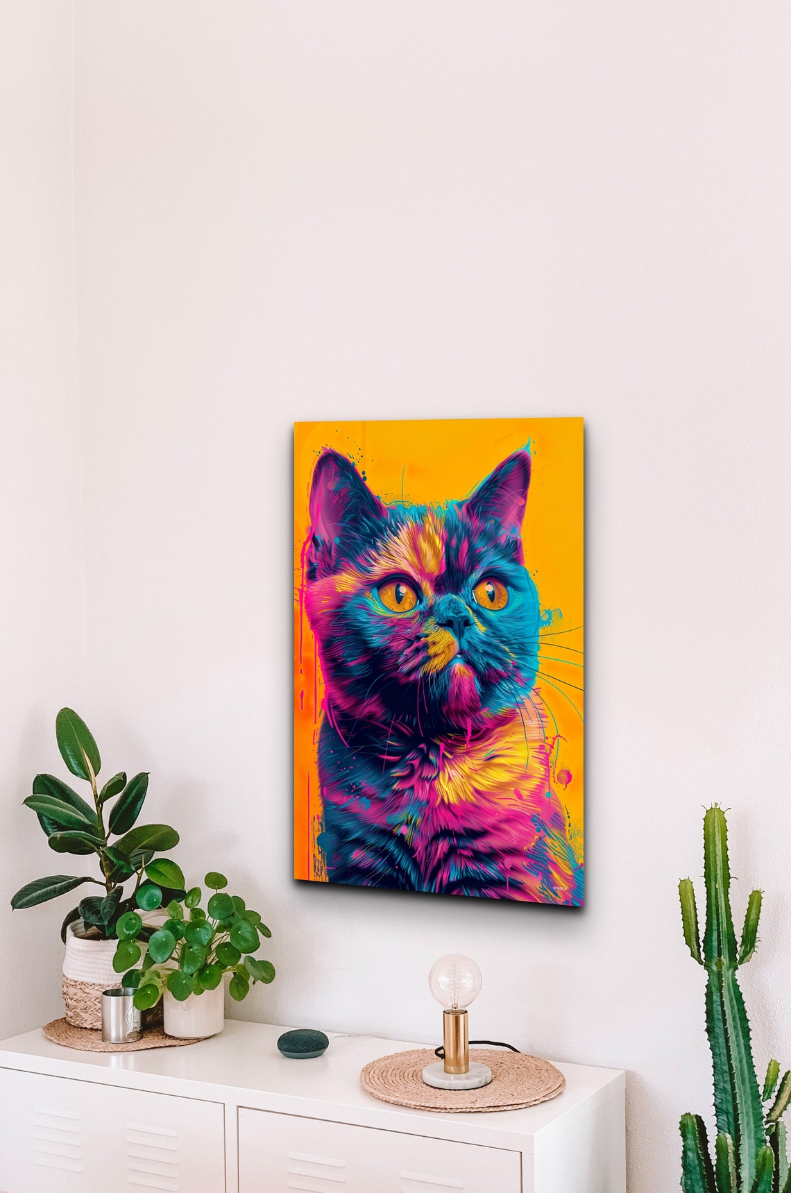 Colorful Cat Portrait on Bright Yellow Pop Art Background Wall Art - Image 5