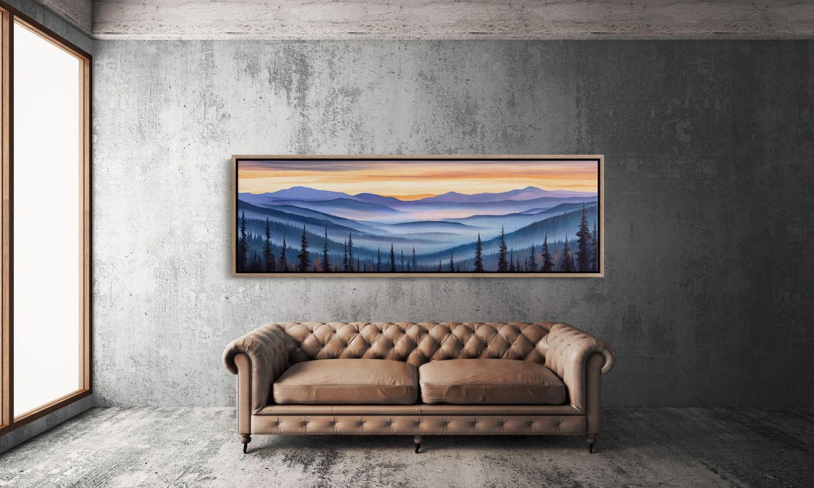 Serene Mountain Sunrise Misty Pine Forest Panoramic Landscape Poster - Image 4