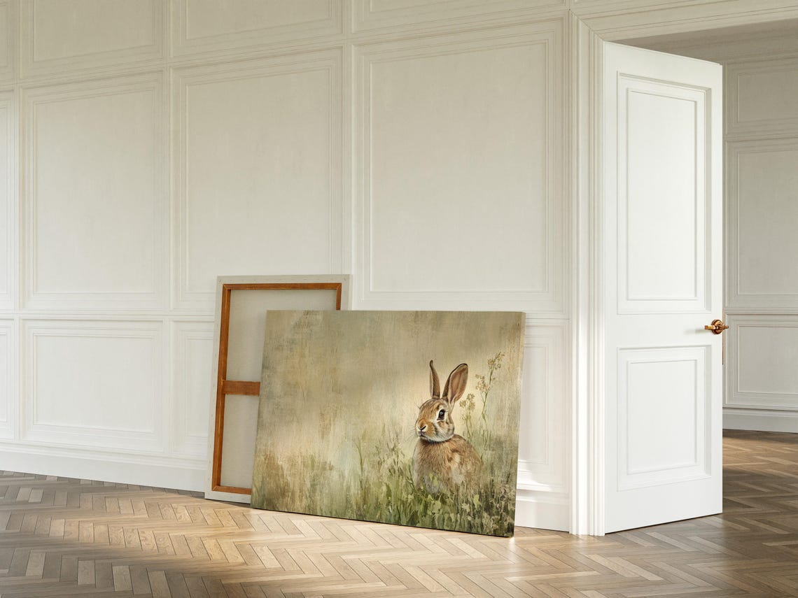 Adorable Brown Bunny Rabbit Meadow Grass Rustic Wildlife Wall Art - Image 5