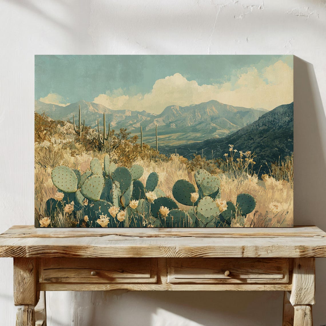 Vintage Painting of a Blooming Prickly Pear Desert Landscape Poster - Image 5