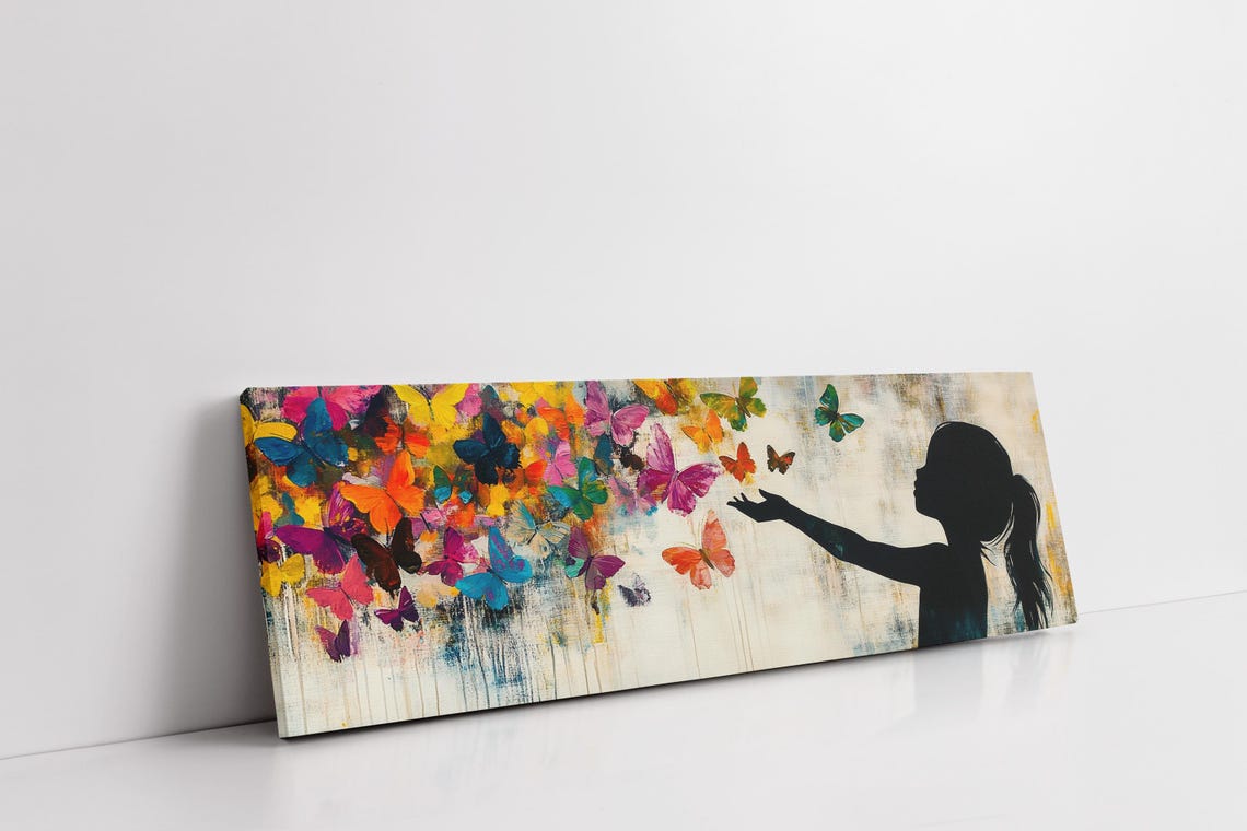 Little Girl Reaching For Colorful Butterflies Whimsical Wall Poster - Image 3