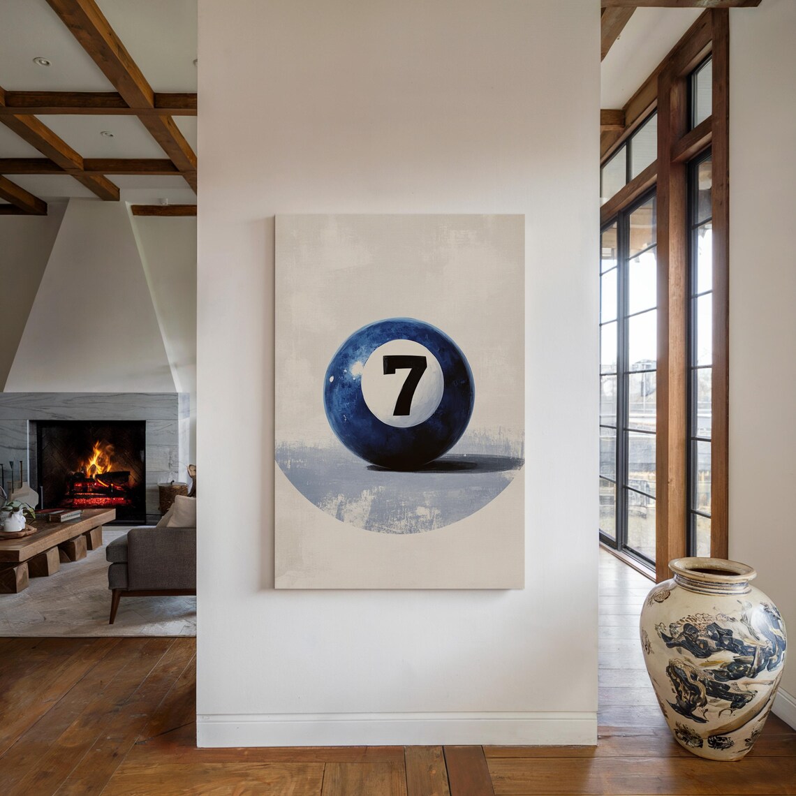 Blue Number Seven Pool Ball Minimalist Vintage Sports Game Room Poster - Image 5