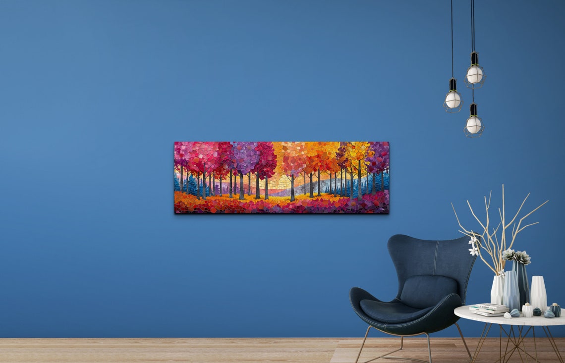 Autumn Forest Mosaic Style Colorful Panoramic Trees Painting Poster - Image 4