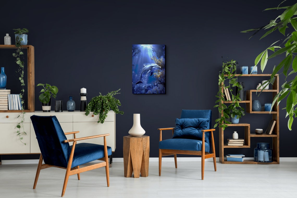 Dolphin Swimming In Sunlit Underwater Coral Reef Ocean Poster - Image 6
