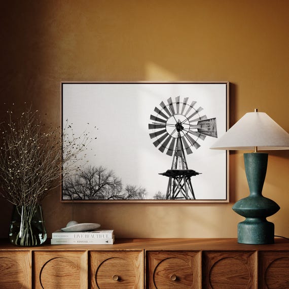 Rustic Windmill In Black And White Photography