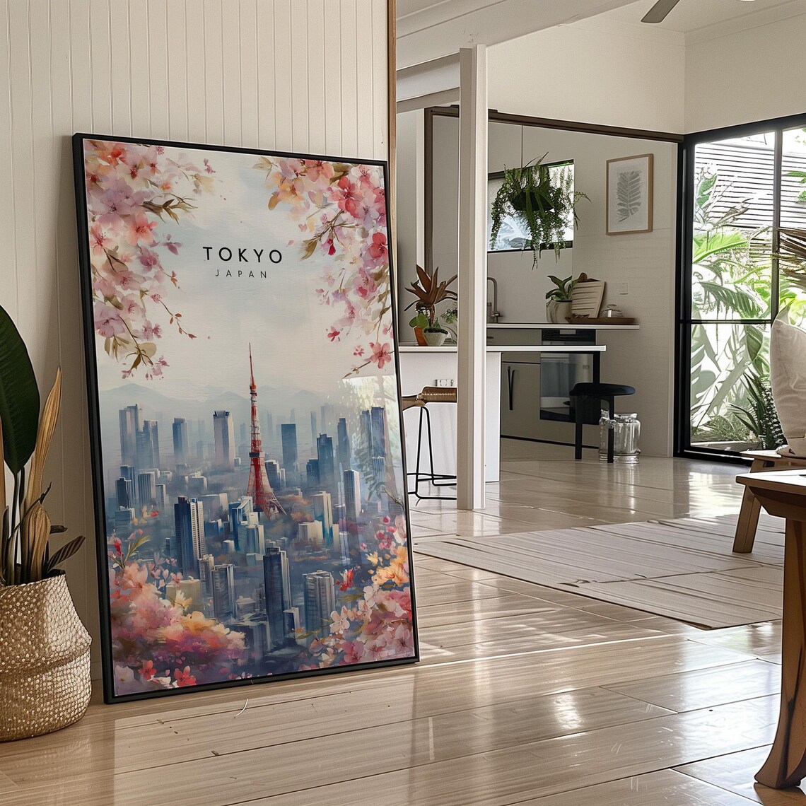 Tokyo Japan Cherry Blossoms Skyline Watercolor Travel Poster
