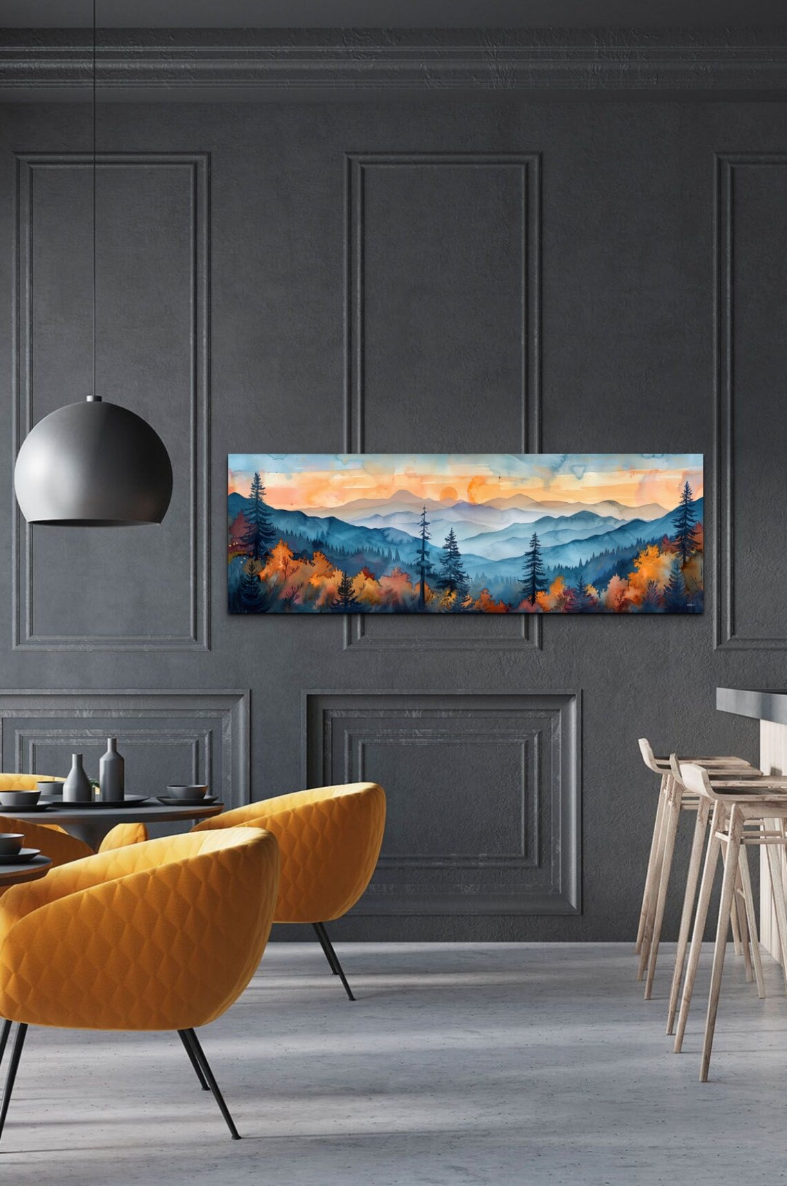 Adirondack Mountains Mid Century Modern Panoramic Scenery Wall Art - Image 7
