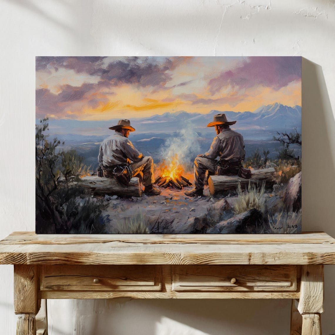 Cowboy Campfire Sunset Western Wall Art Rustic Ranch Decor Wild West Print Country Farmhouse Painting Cowboy Artwork - Image 5