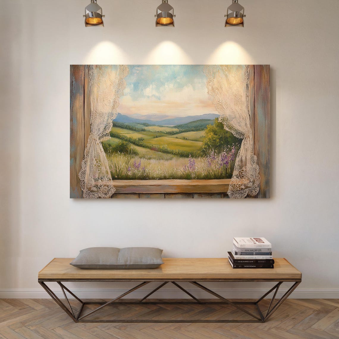 Rustic Open Window Over Rolling Green Hills Vintage Lace Poster - Image 5