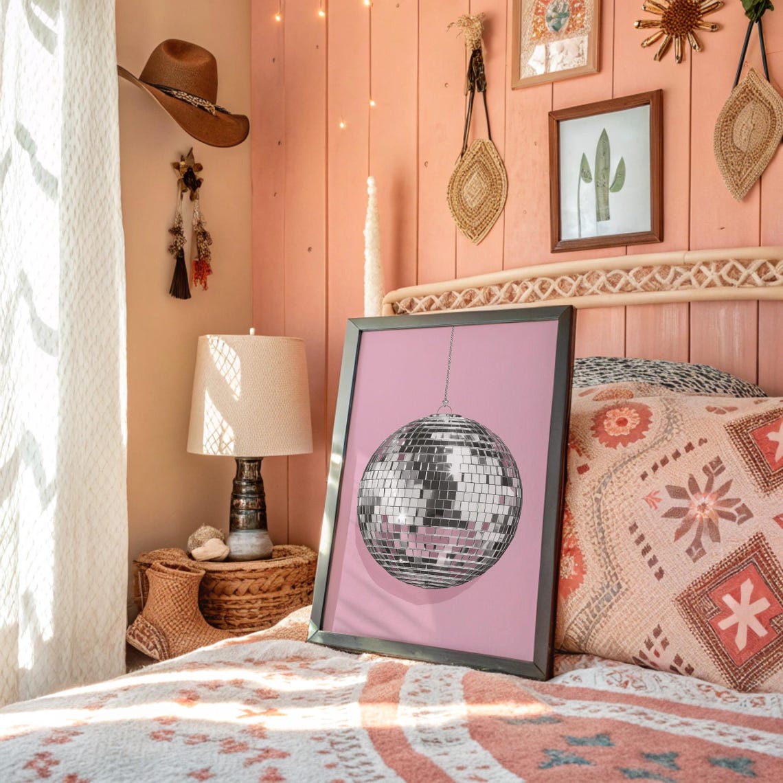 Silver Disco Ball On Pink Background Glam Pop Art Party Poster