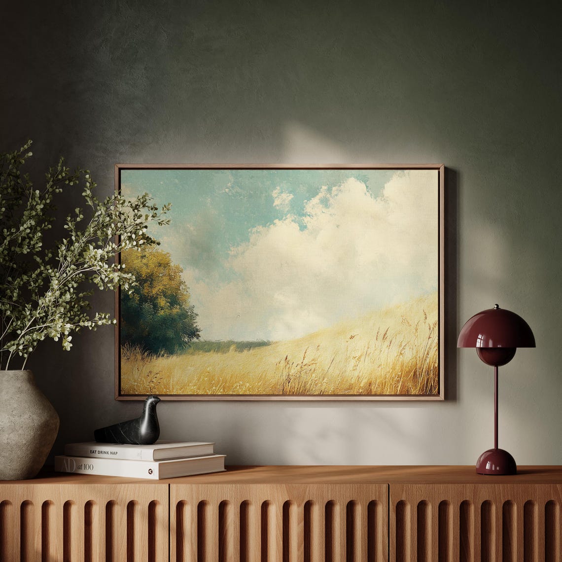 Golden Wheat Field Under Bright Cloudy Summer Sky Rustic Wall Art - Image 4