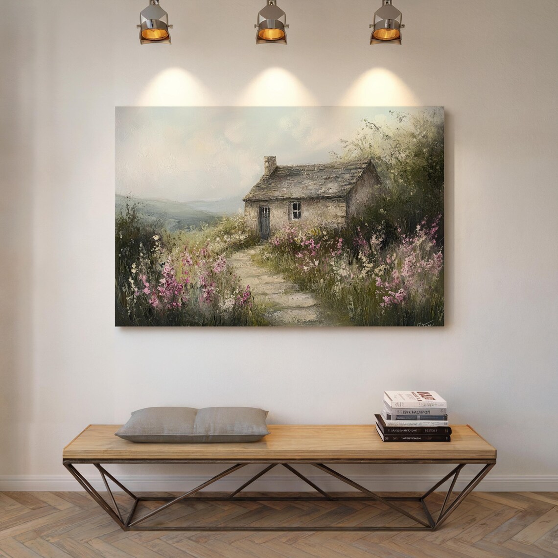 Rustic Cottage Art Print, Stone House With Wildflower Path - Image 6