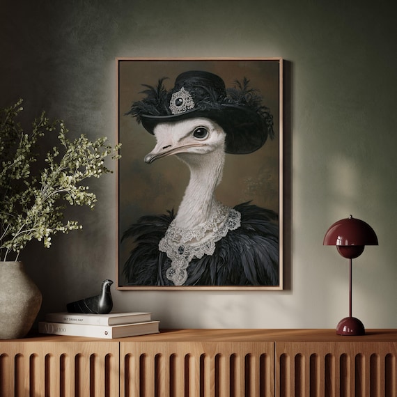 Victorian Ostrich In Feathered Hat And Lace Gothic Portrait Wall Art