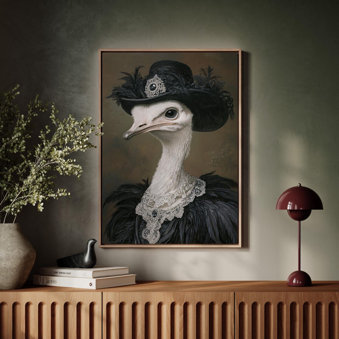 Victorian Ostrich In Feathered Hat And Lace Gothic Portrait Wall Art