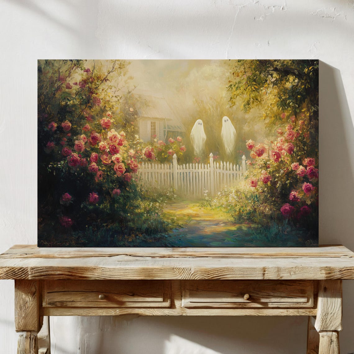 Ghosts in the Rose Garden Whimsical Halloween Art Painting Poster - Image 5