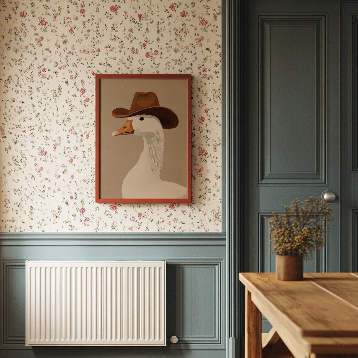 Funny Goose Wearing Cowboy Hat Western Animal Portrait Poster