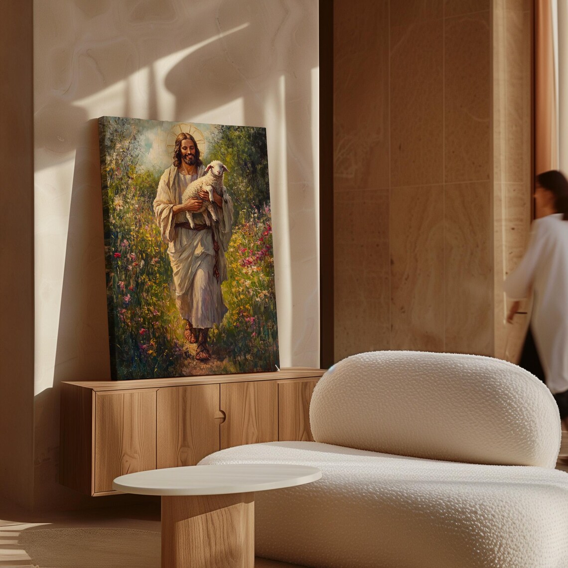Jesus Christ Carrying Lamb Through Wildflower Meadow Good Shepherd Poster - Image 7