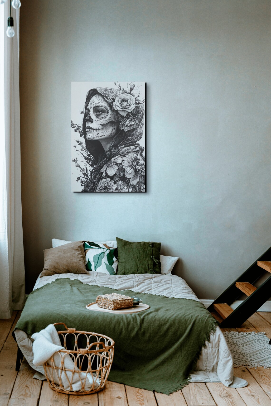 La Catrina Day Of The Dead Sugar Skull Roses Portrait Wall Art - Image 4