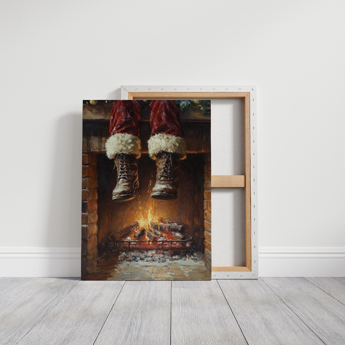 Santa's Boots Above Fireplace, Rustic Holiday Decor - Image 3