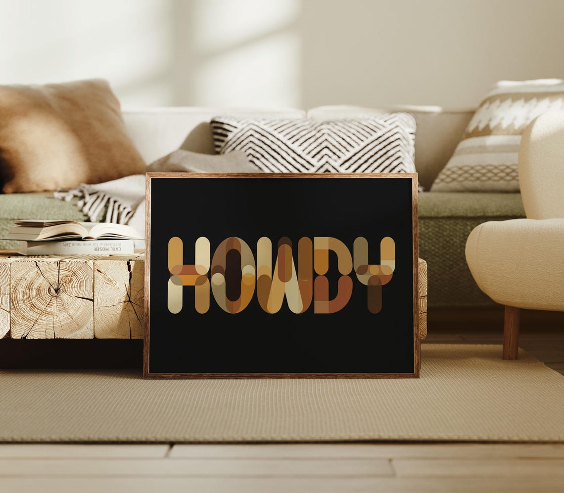 Retro Striped Howdy Lettering on Black Western Decor Wall Poster