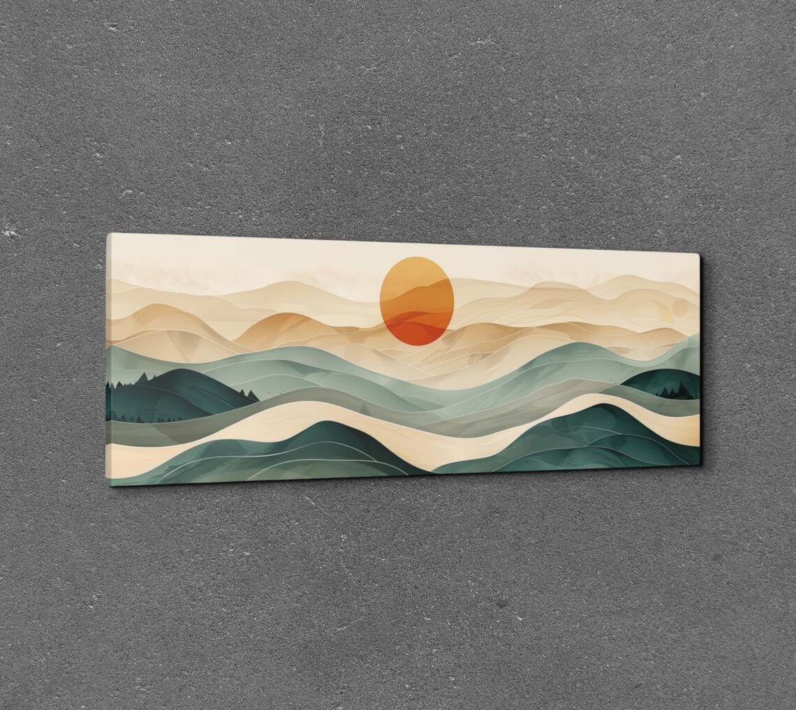 Panoramic Mid-Century Modern Boho Sunrise Geometric Art Print - Image 3