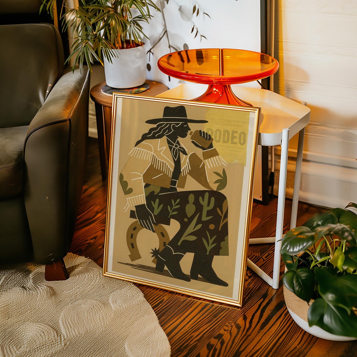 Modern Cowgirl In Fringe Jacket With Rodeo Horseshoe Desert Poster