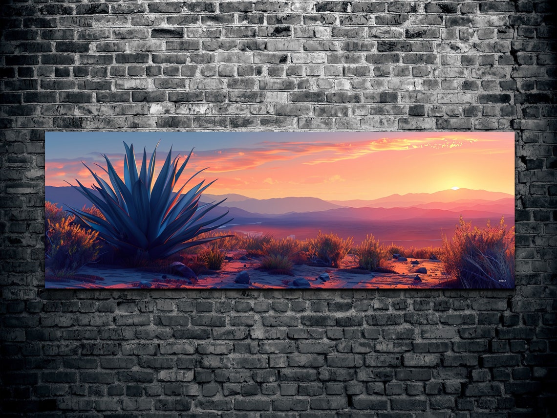 Agave Plant Desert Sunset Mountains Panoramic Southwest Print - Image 2
