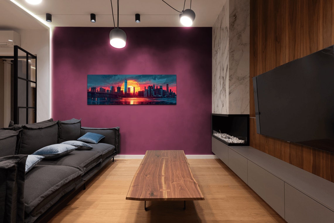 New York City Skyline Sunset Colorful Pop Art Style Wall Art - Image 4