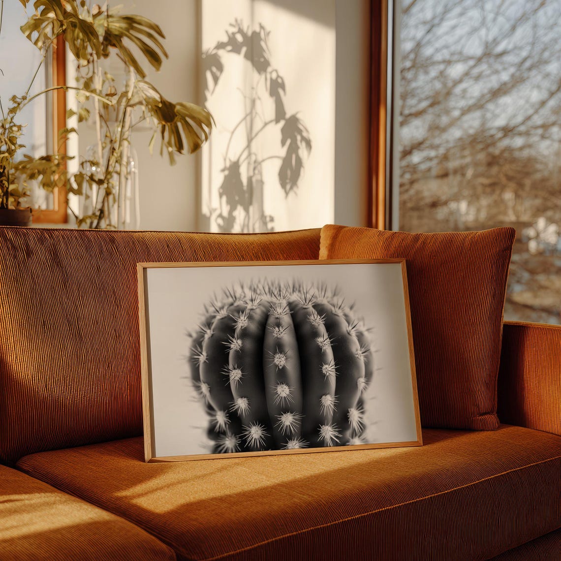 Black And White Cactus Close Up Minimalist Desert Photo Poster