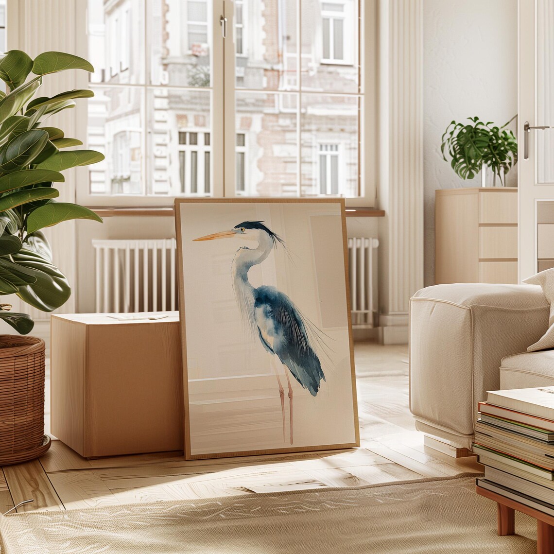 Elegant Heron Watercolor Art Print, Coastal Bird - Image 2