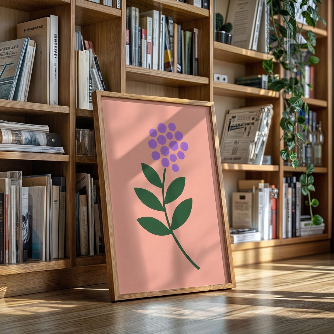 Minimal Purple Flower Art Modern Botanical Canvas Wall Print