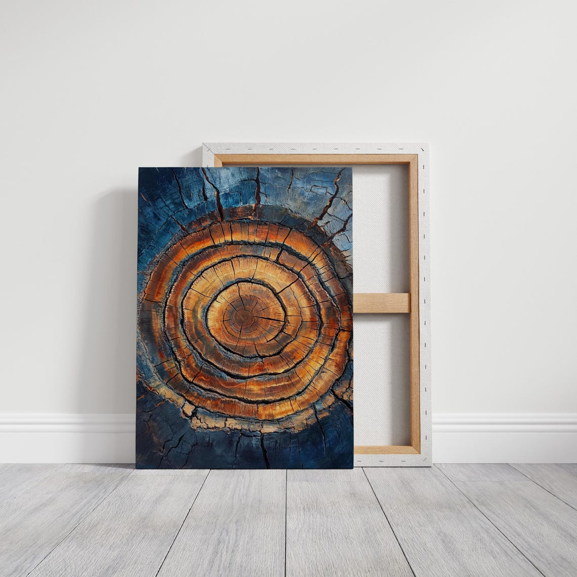 Rust Orange Tree Ring Deep Blue Textured Botanical Decor Print - Image 5
