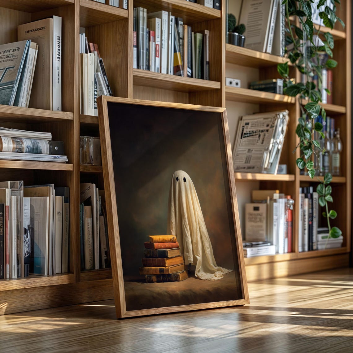 Sheet Ghost Reader With A Stack Of Antique Books Gothic Art Poster