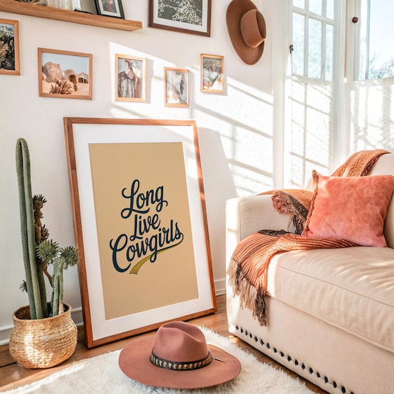 Long Live Cowgirls Retro Script Typography Western Decor Poster