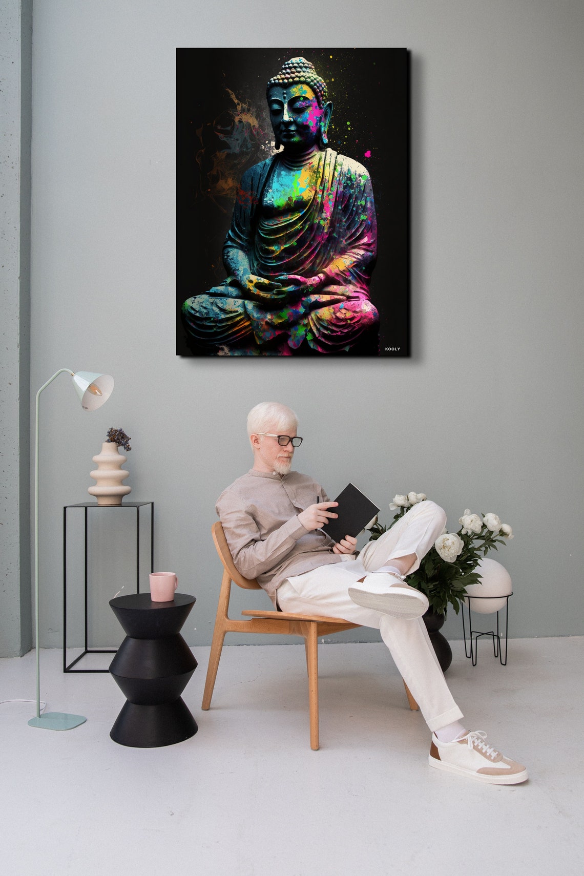 Buddha Statue Colorful Neon Paint Splatter Meditation Art Poster - Image 6