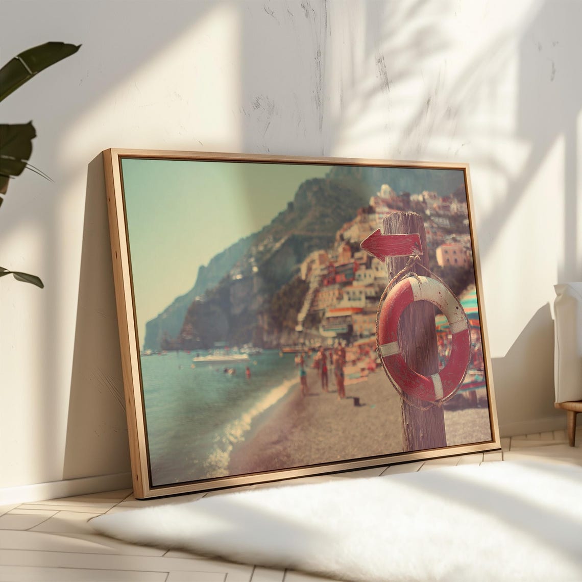 Mediterranean Cliffside Coastal Town Watercolor Landscape Wall Art
